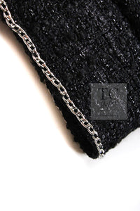 CHANEL 06S Black Metallic Chain Trim Tweed Jacket 38 シャネル ブラック メタリック チェーン トリム ツイード ジャケット 即発
