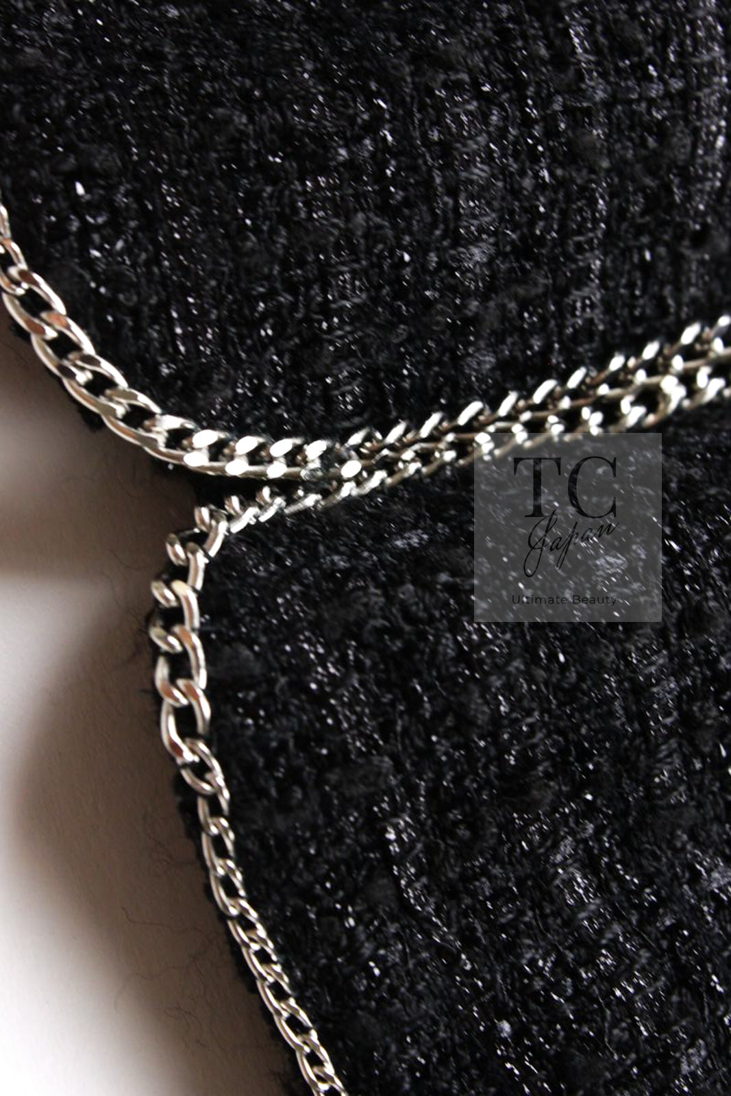 CHANEL 06S Black Metallic Chain Trim Tweed Jacket 38 シャネル ブラック メタリック チェーン トリム ツイード ジャケット 即発