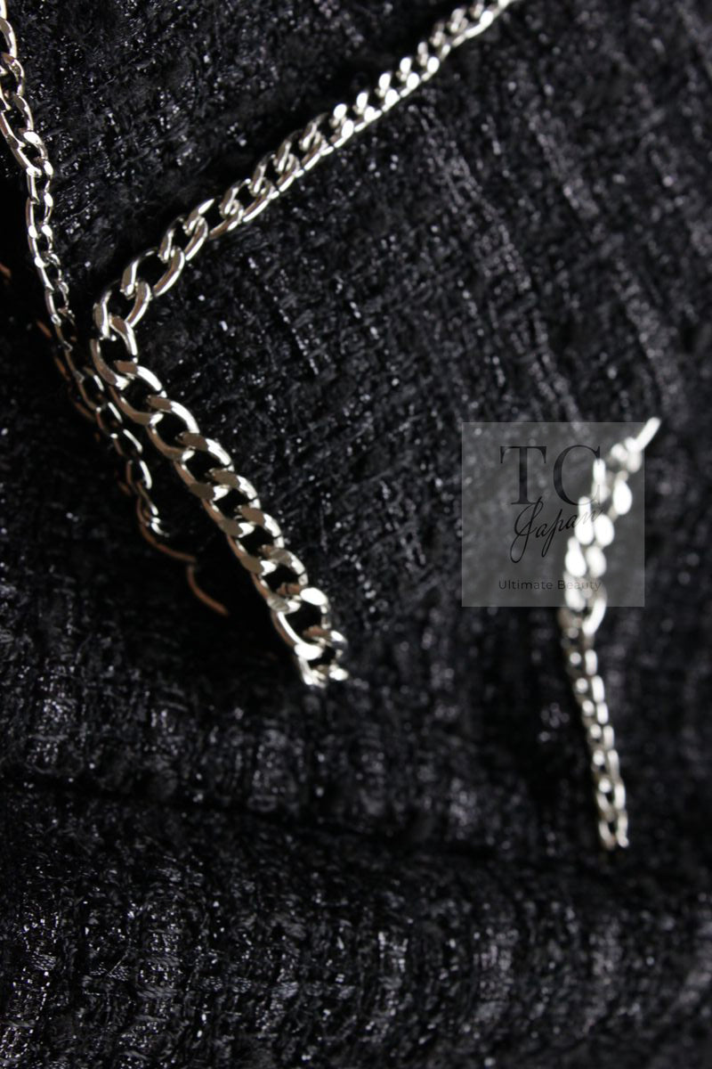 CHANEL 06S Black Metallic Chain Trim Tweed Jacket 38 シャネル ブラック メタリック チェーン トリム ツイード ジャケット 即発