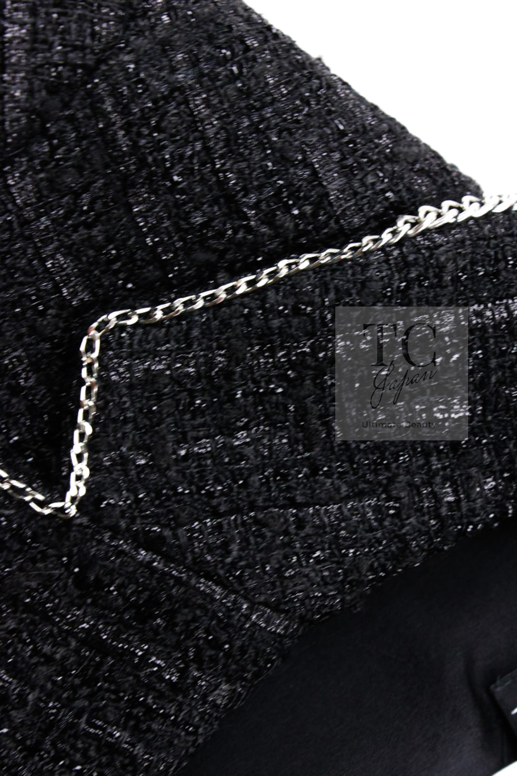 CHANEL 06S Black Metallic Chain Trim Tweed Jacket 38 シャネル ブラック メタリック チェーン トリム ツイード ジャケット 即発