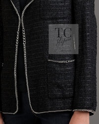 CHANEL 06S Black Metallic Chain Trim Tweed Jacket 38 シャネル ブラック メタリック チェーン トリム ツイード ジャケット 即発
