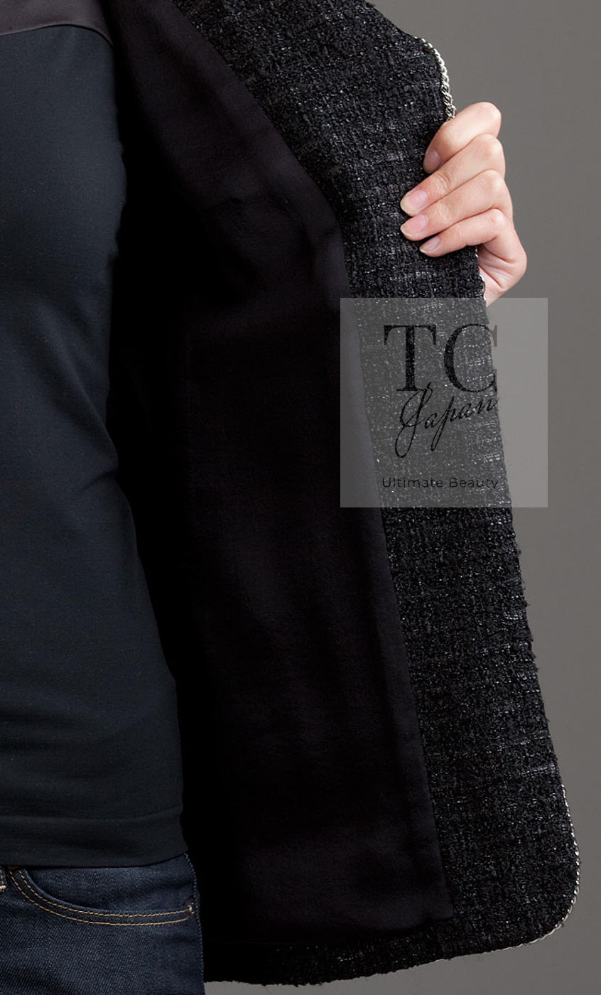 CHANEL 06S Black Metallic Chain Trim Tweed Jacket 38 シャネル ブラック メタリック チェーン トリム ツイード ジャケット 即発