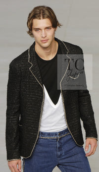 CHANEL 06S Black Metallic Chain Trim Tweed Jacket 38 シャネル ブラック メタリック チェーン トリム ツイード ジャケット 即発
