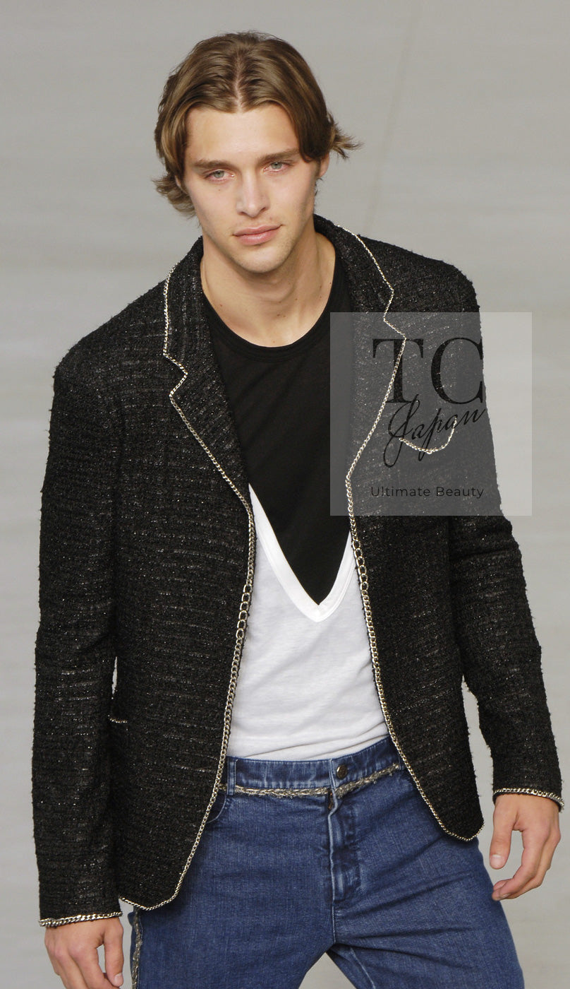 CHANEL 06S Black Metallic Chain Trim Tweed Jacket 38 シャネル ブラック メタリック チェーン トリム ツイード ジャケット 即発