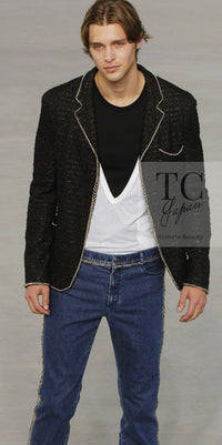 CHANEL 06S Black Metallic Chain Trim Tweed Jacket 38 シャネル ブラック メタリック チェーン トリム ツイード ジャケット 即発