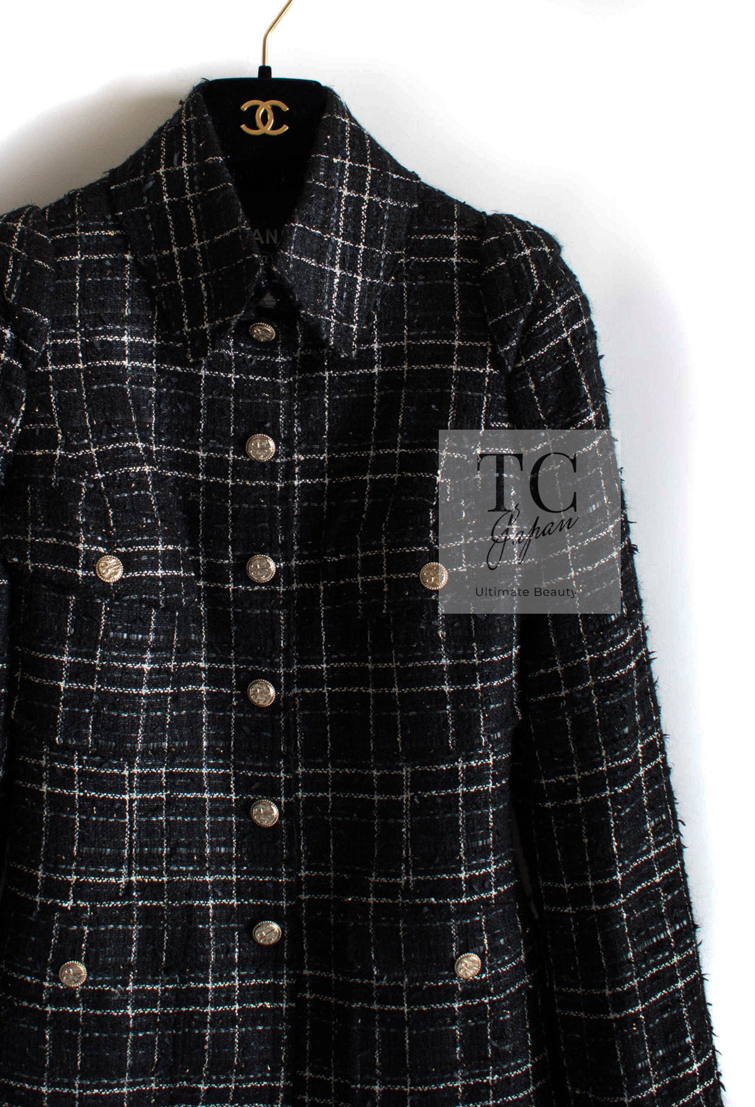 CHANEL 08C Black Silver Gold Checked Tweed Jacket 38 シャネル ブラック シルバー ゴールド チェック柄 ツイード ジャケット 即発