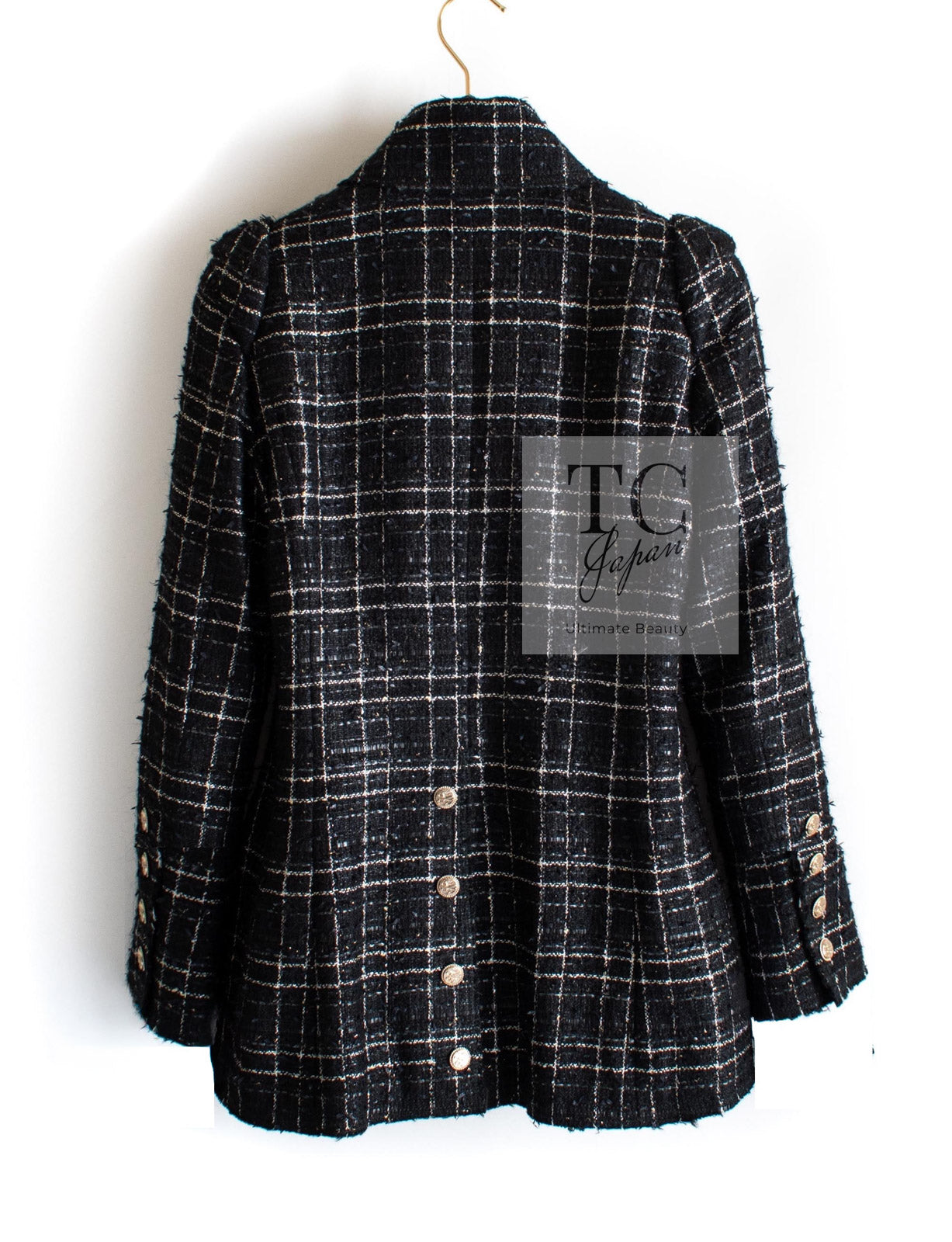CHANEL 08C Black Silver Gold Checked Tweed Jacket 38 シャネル ブラック シルバー ゴールド チェック柄 ツイード ジャケット 即発