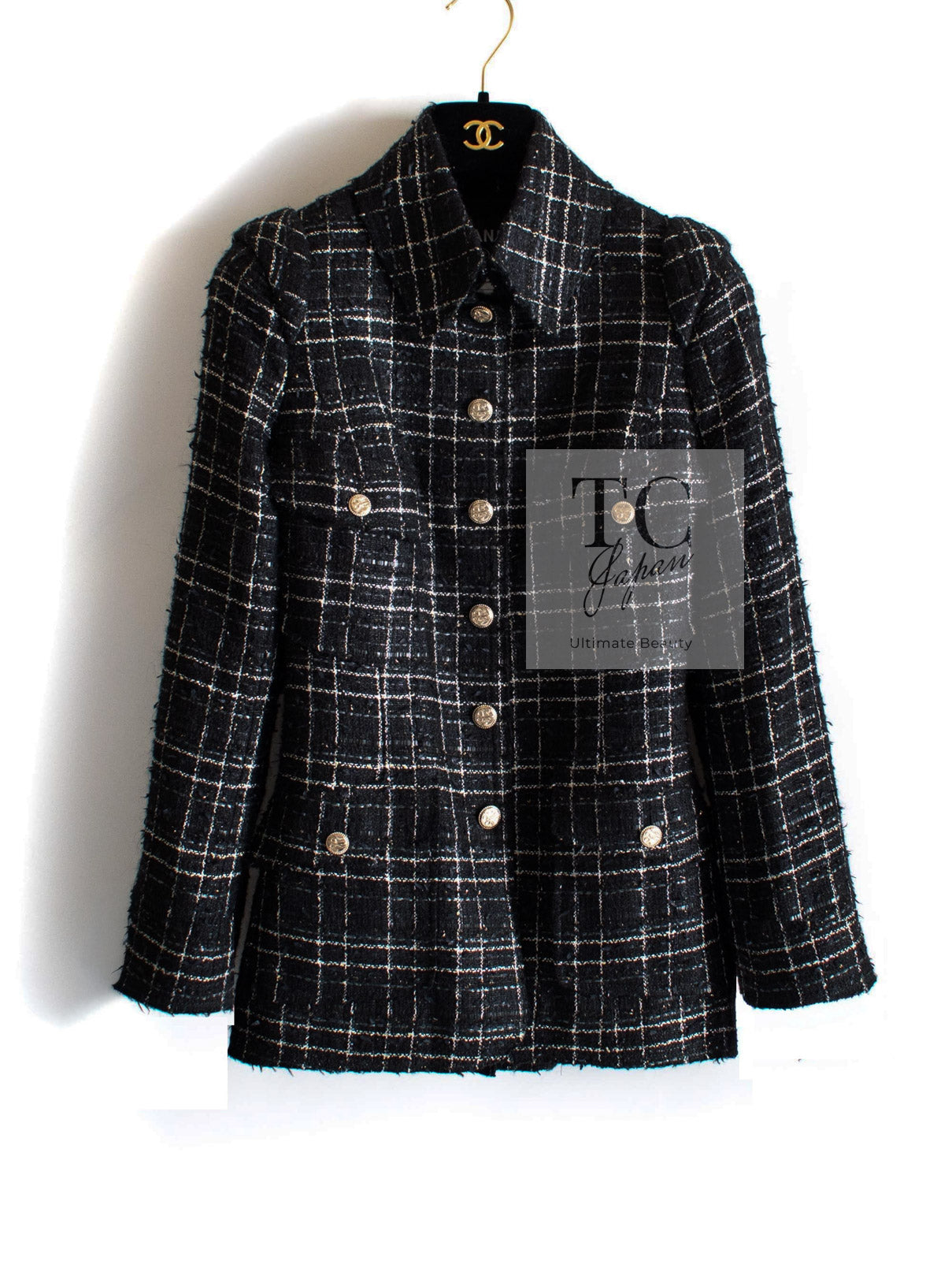 CHANEL 08C Black Silver Gold Checked Tweed Jacket 38 シャネル ブラック シルバー ゴールド チェック柄 ツイード ジャケット 即発