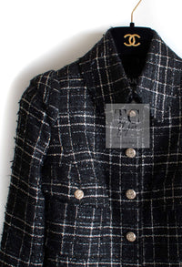 CHANEL 08C Black Silver Gold Checked Tweed Jacket 38 シャネル ブラック シルバー ゴールド チェック柄 ツイード ジャケット 即発