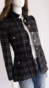 CHANEL 08C Black Silver Gold Checked Tweed Jacket 38 シャネル ブラック シルバー ゴールド チェック柄 ツイード ジャケット 即発