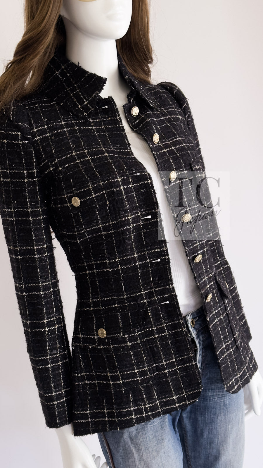 CHANEL 08C Black Silver Gold Checked Tweed Jacket 38 シャネル ブラック シルバー ゴールド チェック柄 ツイード ジャケット 即発