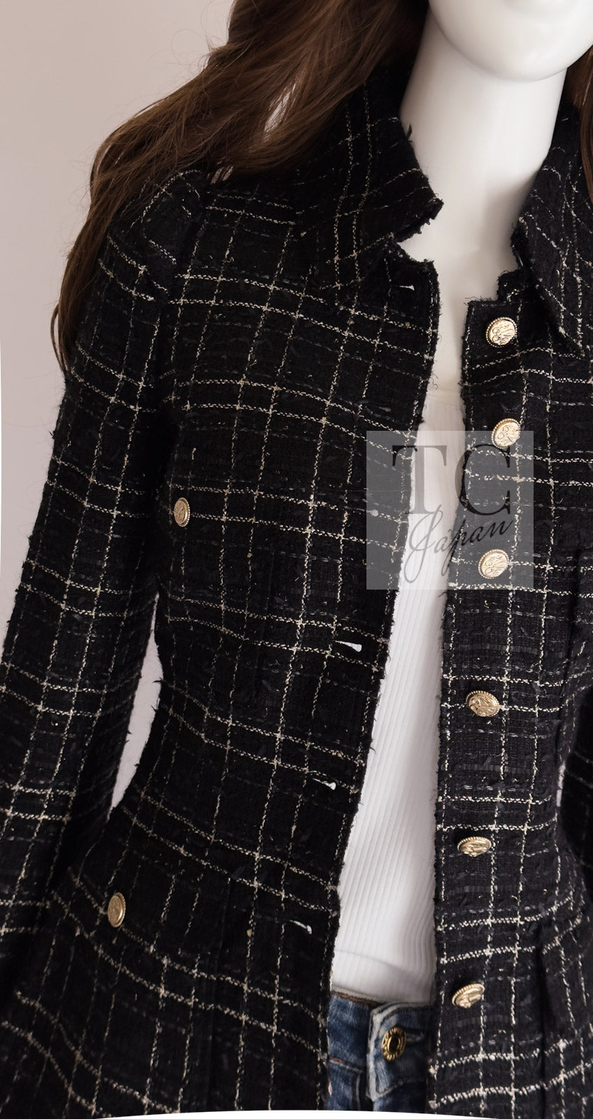 CHANEL 08C Black Silver Gold Checked Tweed Jacket 38 シャネル ブラック シルバー ゴールド チェック柄 ツイード ジャケット 即発