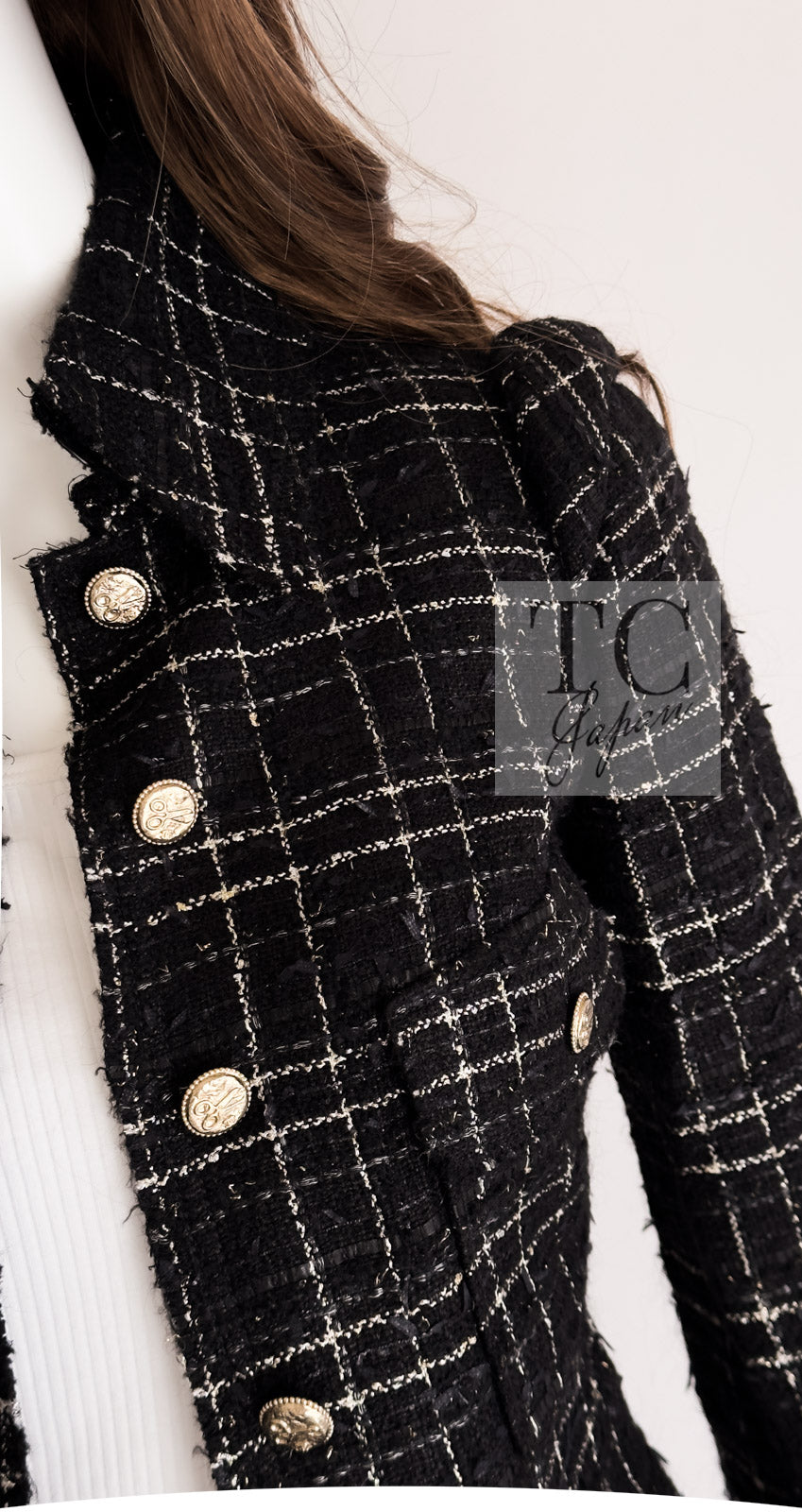 CHANEL 08C Black Silver Gold Checked Tweed Jacket 38 シャネル ブラック シルバー ゴールド チェック柄 ツイード ジャケット 即発