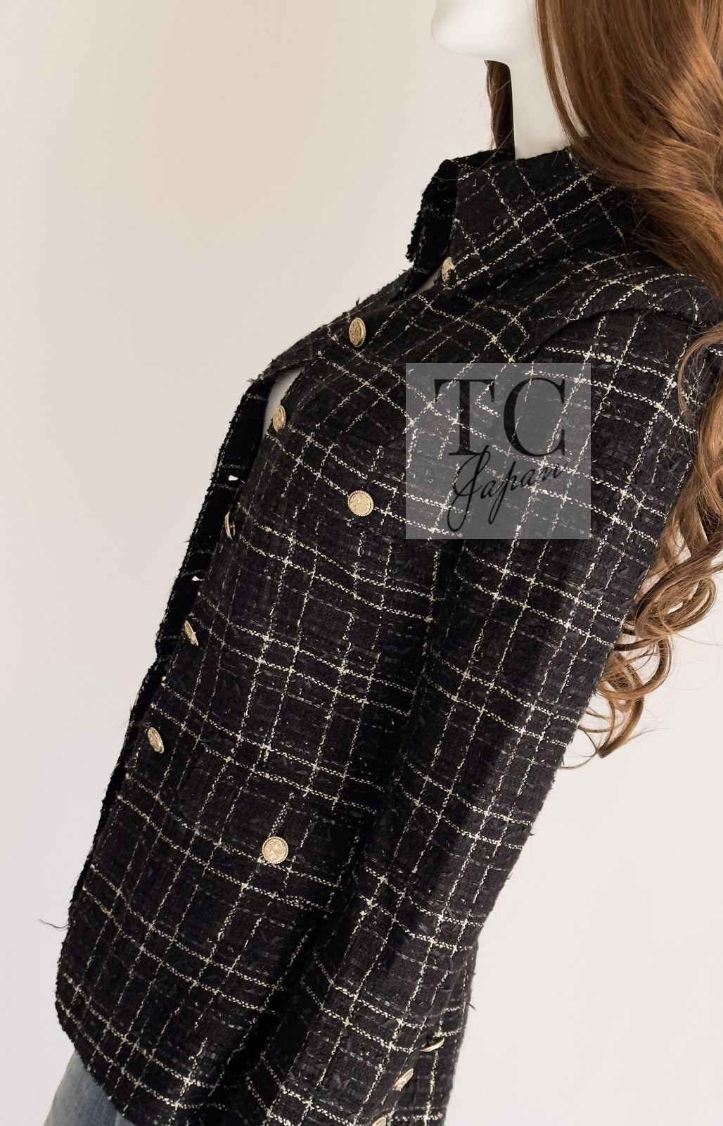 CHANEL 08C Black Silver Gold Checked Tweed Jacket 38 シャネル ブラック シルバー ゴールド チェック柄 ツイード ジャケット 即発