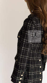 CHANEL 08C Black Silver Gold Checked Tweed Jacket 38 シャネル ブラック シルバー ゴールド チェック柄 ツイード ジャケット 即発
