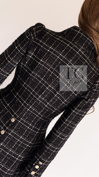 CHANEL 08C Black Silver Gold Checked Tweed Jacket 38 シャネル ブラック シルバー ゴールド チェック柄 ツイード ジャケット 即発 - TC JAPAN