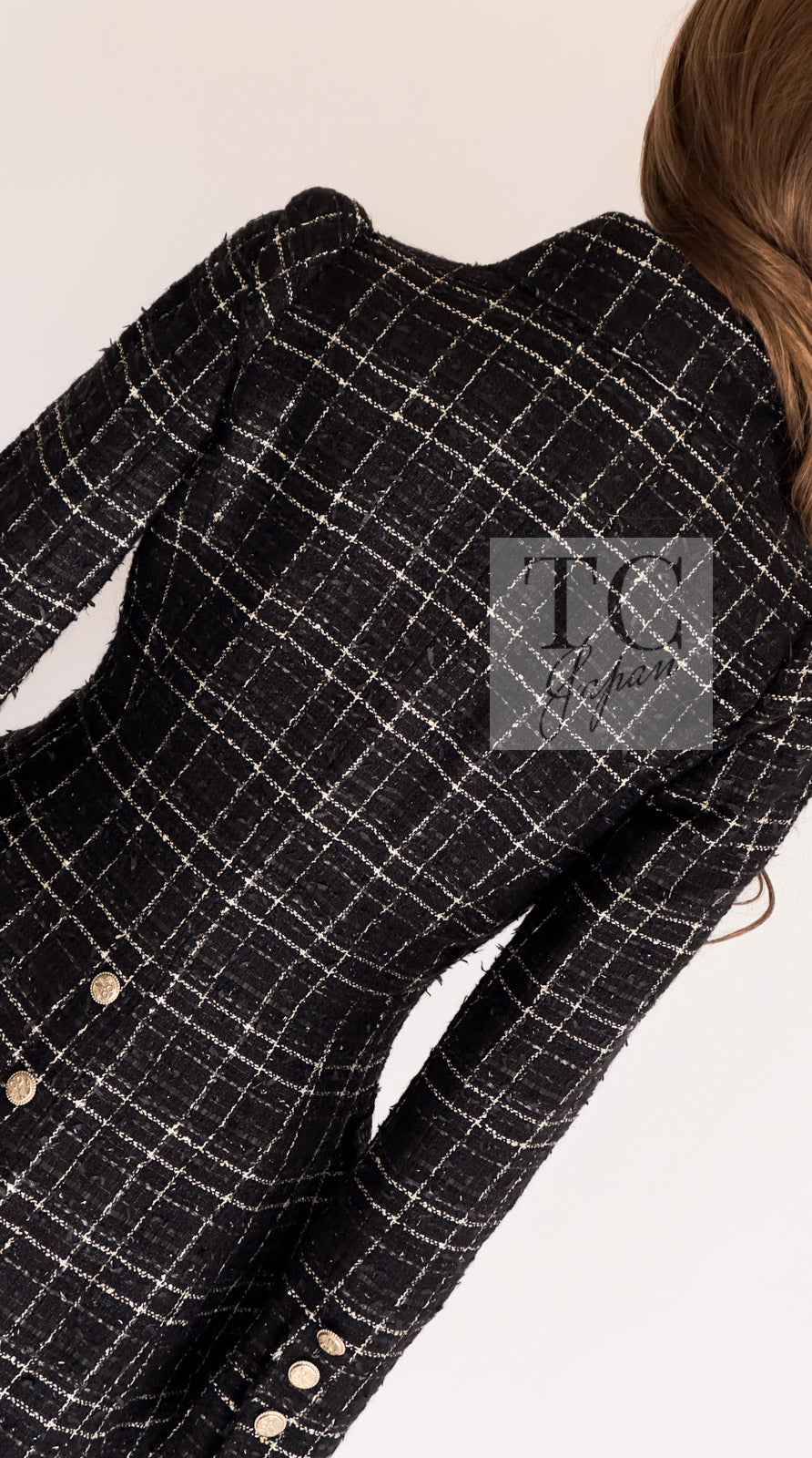 CHANEL 08C Black Silver Gold Checked Tweed Jacket 38 シャネル ブラック シルバー ゴールド チェック柄 ツイード ジャケット 即発 - TC JAPAN