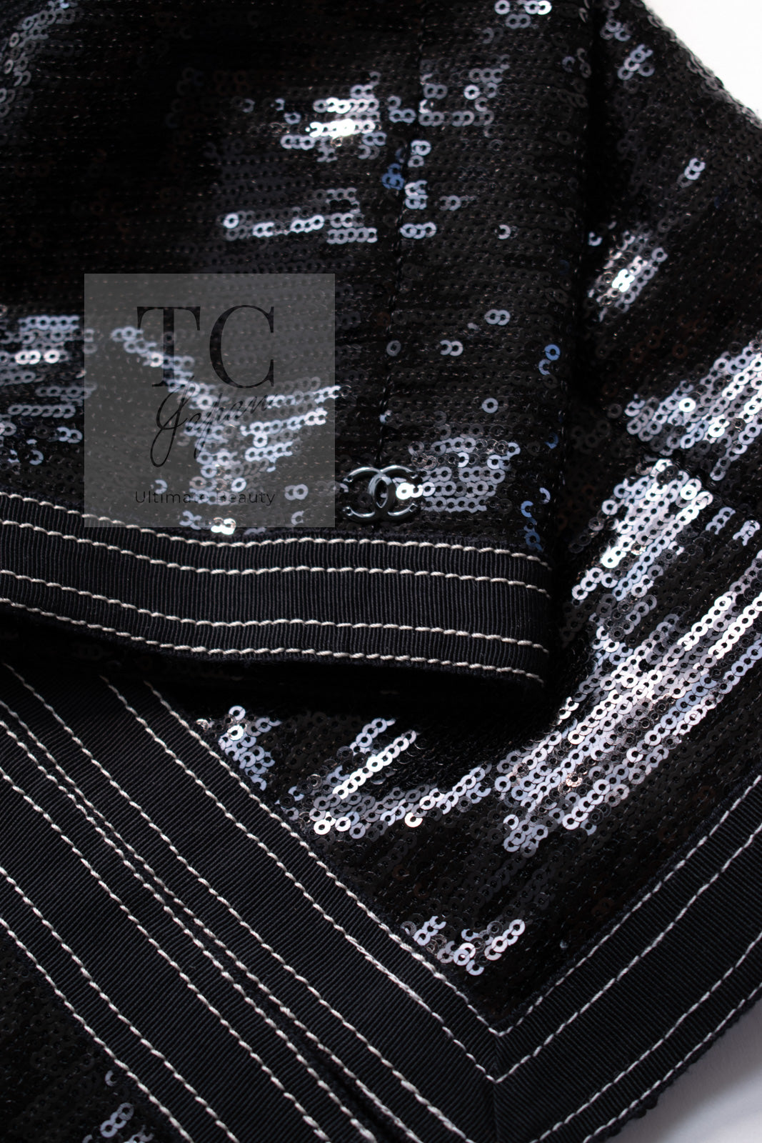 CHANEL 13C Black Sequins Cropped Party Zipper Jacket Keira Knightley 34 36 シャネル ブラック スパンコール クロップド丈 パーディー ジッパー ジャケット キーラ・ナイトレイ 着用 即発