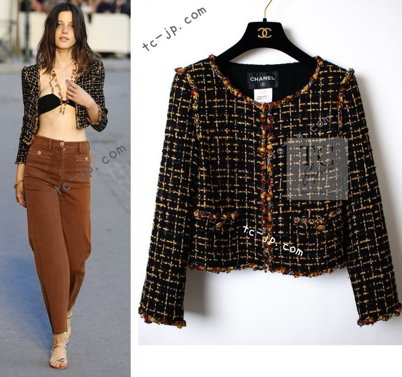 CHANEL 11C Black Brown Gold Lesage Cropped Jacket 36 シャネル ブラック ブラウン ゴールド ルサージュ クロップド ジャケット 即発
