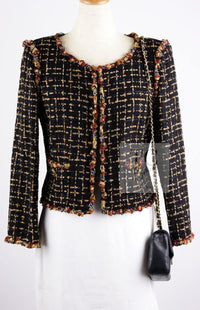 CHANEL 11C Black Brown Gold Lesage Cropped Jacket 36 シャネル ブラック ブラウン ゴールド ルサージュ クロップド ジャケット 即発
