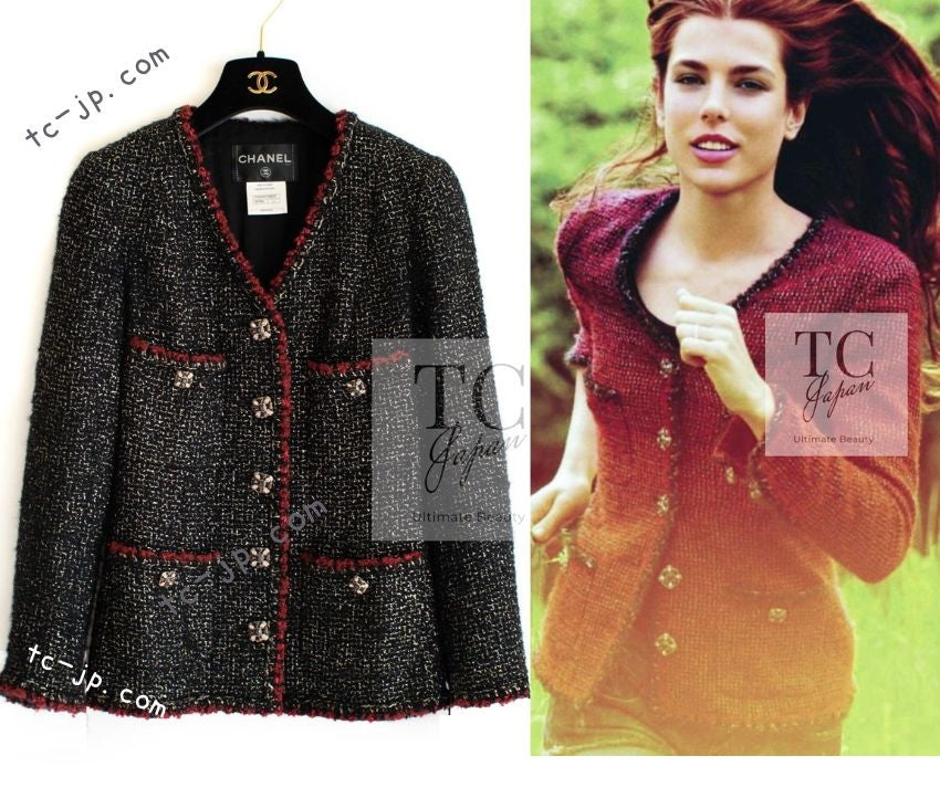CHANEL 11A Black Red Metallic Fantasy Wool Tweed Jacket 42 シャネル ブラック レッド メタリック ファンタジー ウール ツイード ジャケット 即発