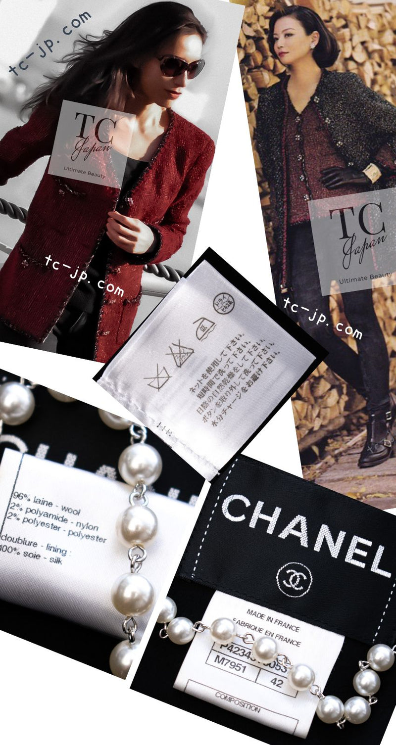 CHANEL 11A Black Red Metallic Fantasy Wool Tweed Jacket 42 シャネル ブラック レッド メタリック ファンタジー ウール ツイード ジャケット 即発