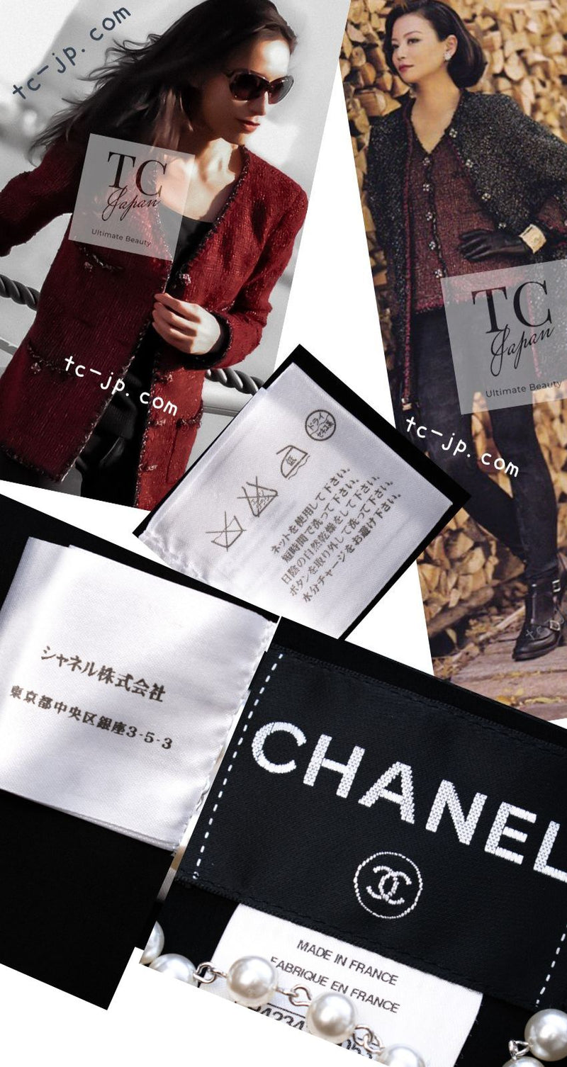 CHANEL 11A Black Red Metallic Fantasy Wool Tweed Jacket 36 38 シャネル ブラック レッド メタリック ファンタジー ウール ツイード ジャケット 即発