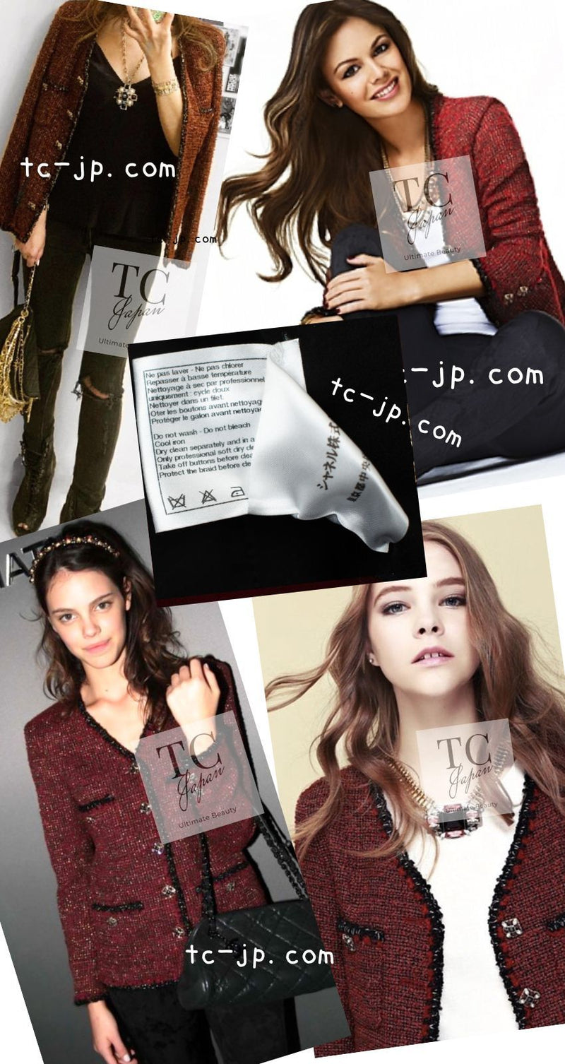 CHANEL 11A Black Red Metallic Fantasy Tweed Jacket 34 36 シャネル ブラック レッド メタリック ファンタジー ツイード ジャケット 即発