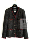 CHANEL 11A Black Red Metallic Fantasy Tweed Jacket 34 36 シャネル ブラック レッド メタリック ファンタジー ツイード ジャケット 即発