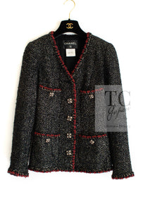 CHANEL 11A Black Red Metallic Fantasy Tweed Jacket 34 36 シャネル ブラック レッド メタリック ファンタジー ツイード ジャケット 即発