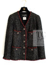CHANEL 11A Black Red Metallic Fantasy Wool Tweed Jacket 42 シャネル ブラック レッド メタリック ファンタジー ウール ツイード ジャケット 即発