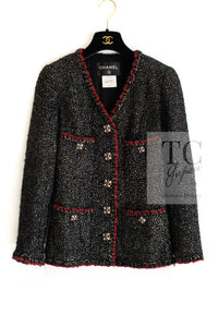 CHANEL 11A Black Red Metallic Fantasy Wool Tweed Jacket 42 シャネル ブラック レッド メタリック ファンタジー ウール ツイード ジャケット 即発