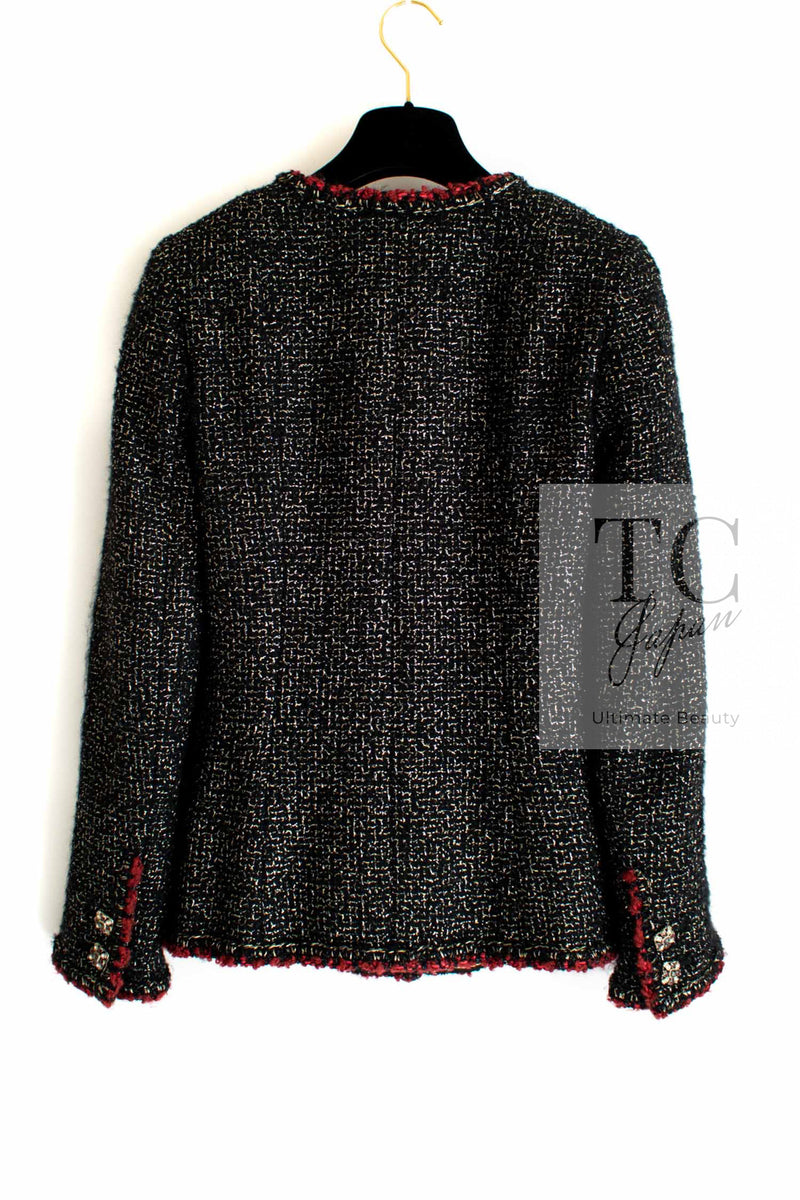 CHANEL 11A Black Red Metallic Fantasy Tweed Jacket 34 36 シャネル ブラック レッド メタリック ファンタジー ツイード ジャケット 即発