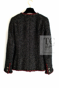 CHANEL 11A Black Red Metallic Fantasy Wool Tweed Jacket 34 36 38 シャネル ブラック レッド メタリック ファンタジー ウール ツイード ジャケット 即発