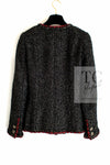 CHANEL 11A Black Red Metallic Fantasy Wool Tweed Jacket 36 38 シャネル ブラック レッド メタリック ファンタジー ウール ツイード ジャケット 即発