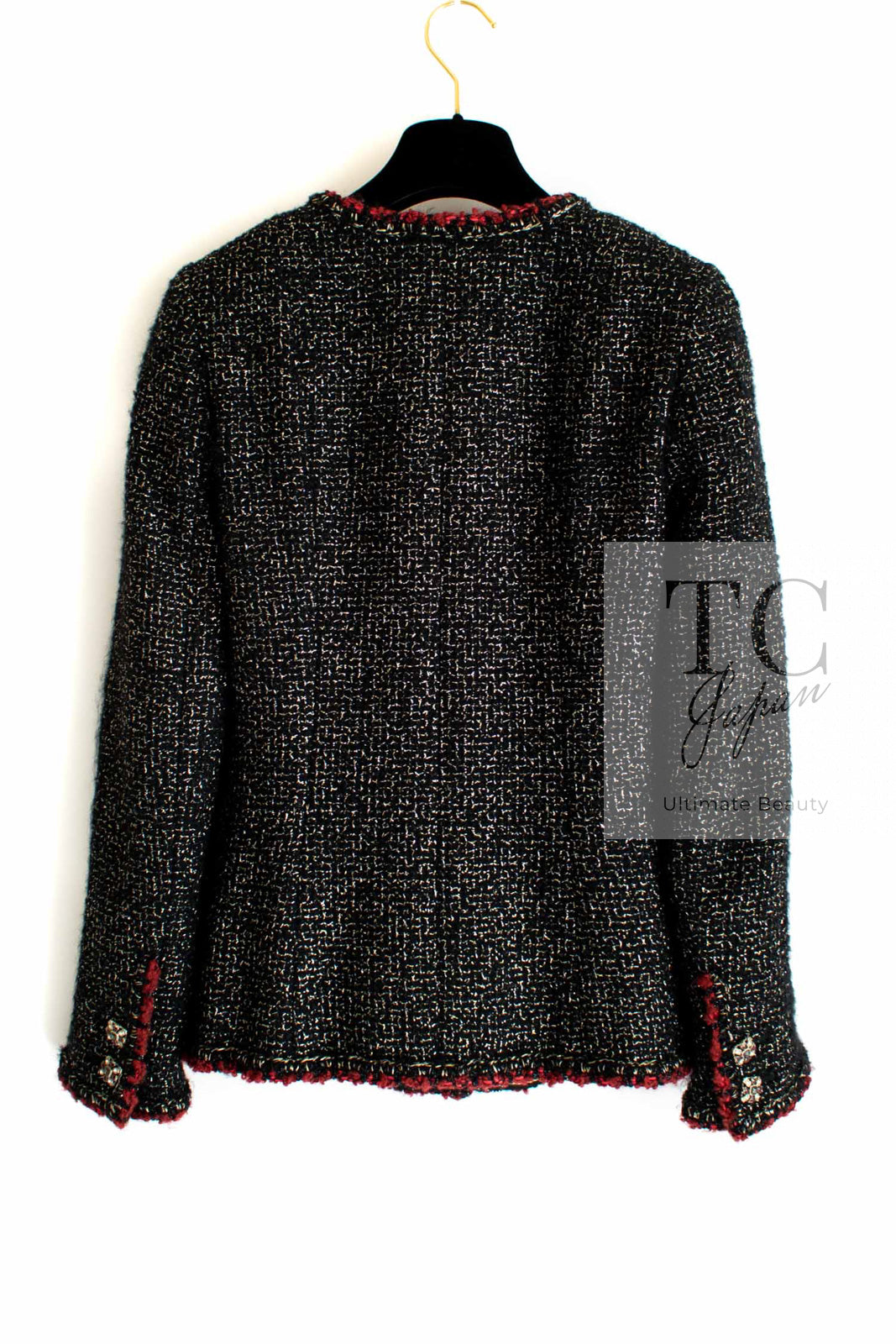 CHANEL 11A Black Red Metallic Fantasy Wool Tweed Jacket 36 38 シャネル ブラック レッド メタリック ファンタジー ウール ツイード ジャケット 即発