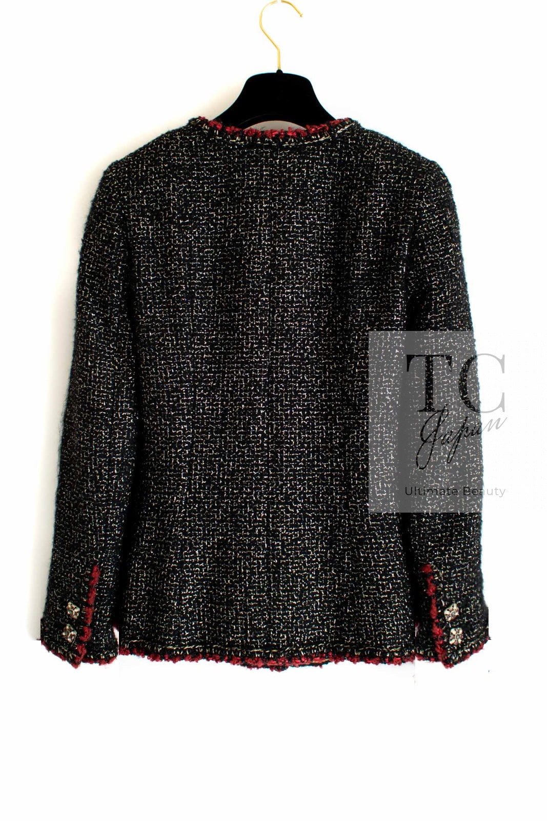 CHANEL 11A Black Red Metallic Fantasy Wool Tweed Jacket 42 シャネル ブラック レッド メタリック ファンタジー ウール ツイード ジャケット 即発