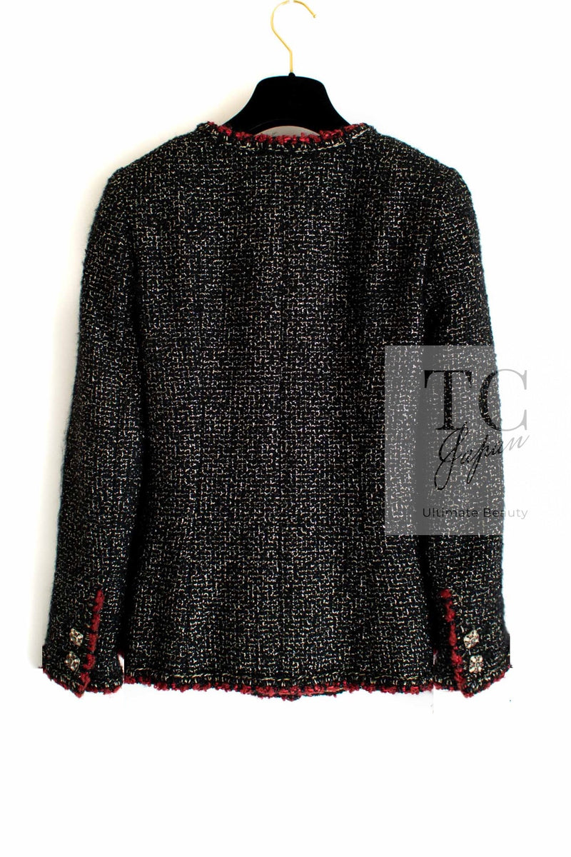 CHANEL 11A Black Red Metallic Fantasy Wool Tweed Jacket 42 シャネル ブラック レッド メタリック ファンタジー ウール ツイード ジャケット 即発