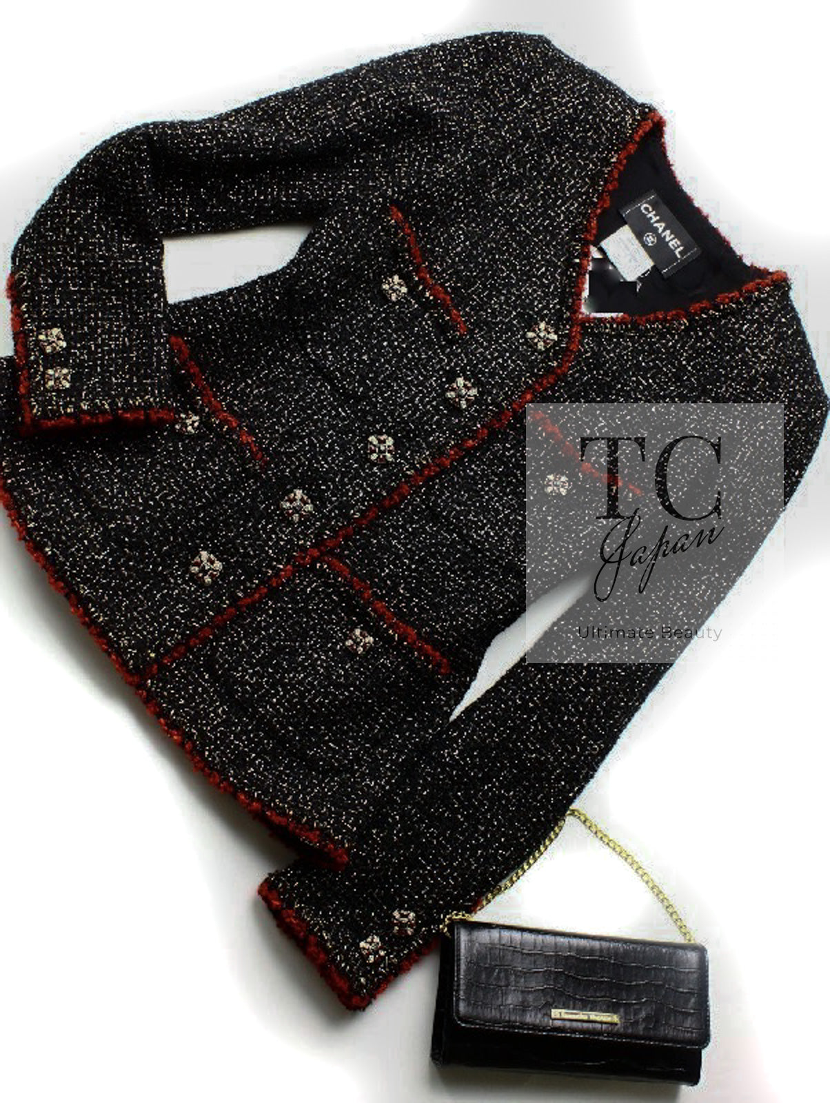 シャネル ジャケット CHANEL ブラック レッド メタリック ファンタジー