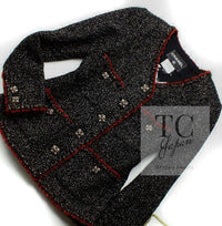 CHANEL 11A Black Red Metallic Fantasy Wool Tweed Jacket 42 シャネル ブラック レッド メタリック ファンタジー ウール ツイード ジャケット 即発