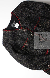 CHANEL 11A Black Red Metallic Fantasy Wool Tweed Jacket 42 シャネル ブラック レッド メタリック ファンタジー ウール ツイード ジャケット 即発