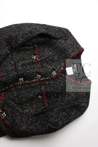 CHANEL 11A Black Red Metallic Fantasy Wool Tweed Jacket 42 シャネル ブラック レッド メタリック ファンタジー ウール ツイード ジャケット 即発