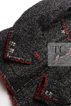 CHANEL 11A Black Red Metallic Fantasy Wool Tweed Jacket 42 シャネル ブラック レッド メタリック ファンタジー ウール ツイード ジャケット 即発