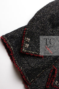 CHANEL 11A Black Red Metallic Fantasy Wool Tweed Jacket 42 シャネル ブラック レッド メタリック ファンタジー ウール ツイード ジャケット 即発