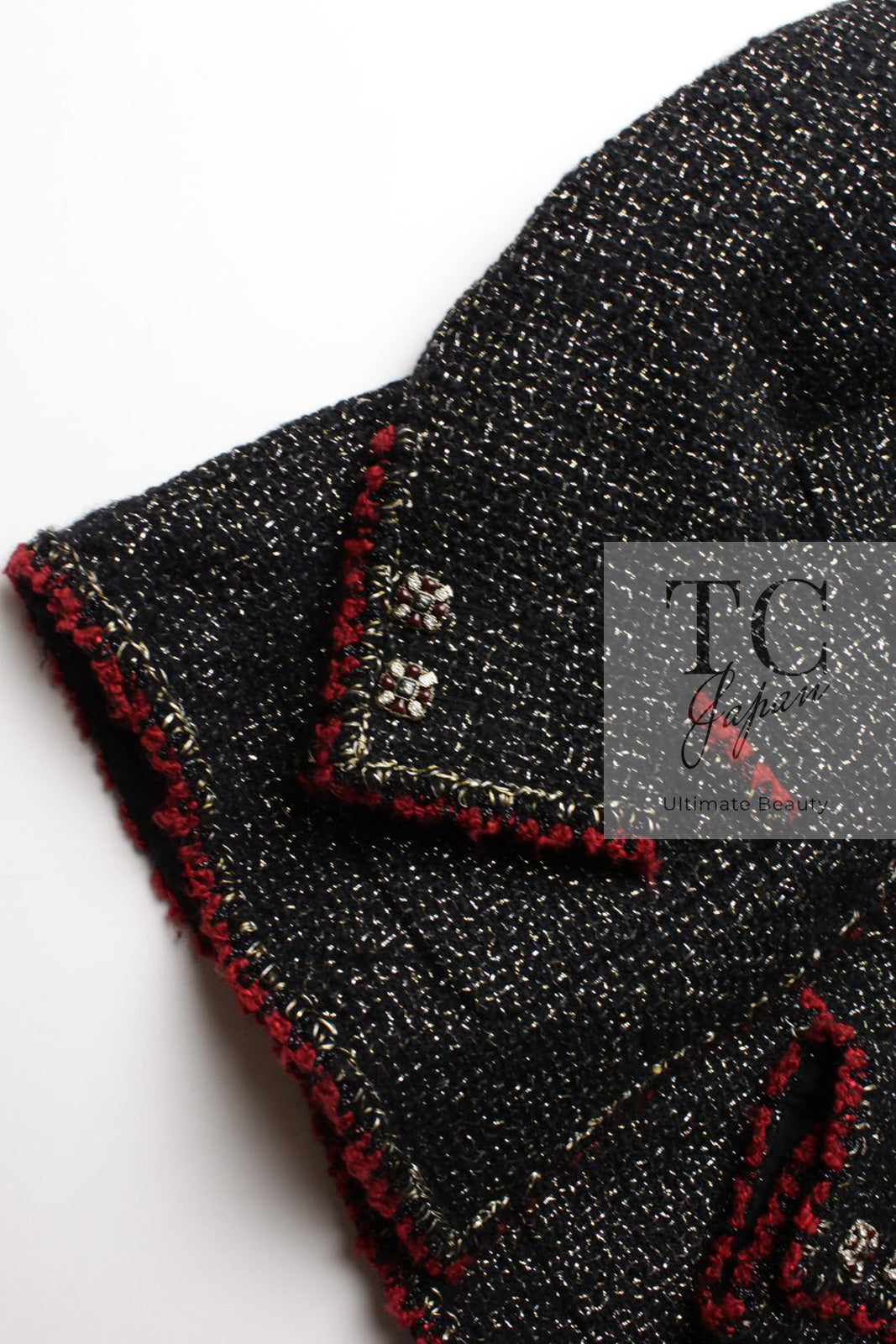 CHANEL 11A Black Red Metallic Fantasy Wool Tweed Jacket 42 シャネル ブラック レッド メタリック ファンタジー ウール ツイード ジャケット 即発