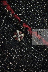 CHANEL 11A Black Red Metallic Fantasy Wool Tweed Jacket 34 36 38 シャネル ブラック レッド メタリック ファンタジー ウール ツイード ジャケット 即発