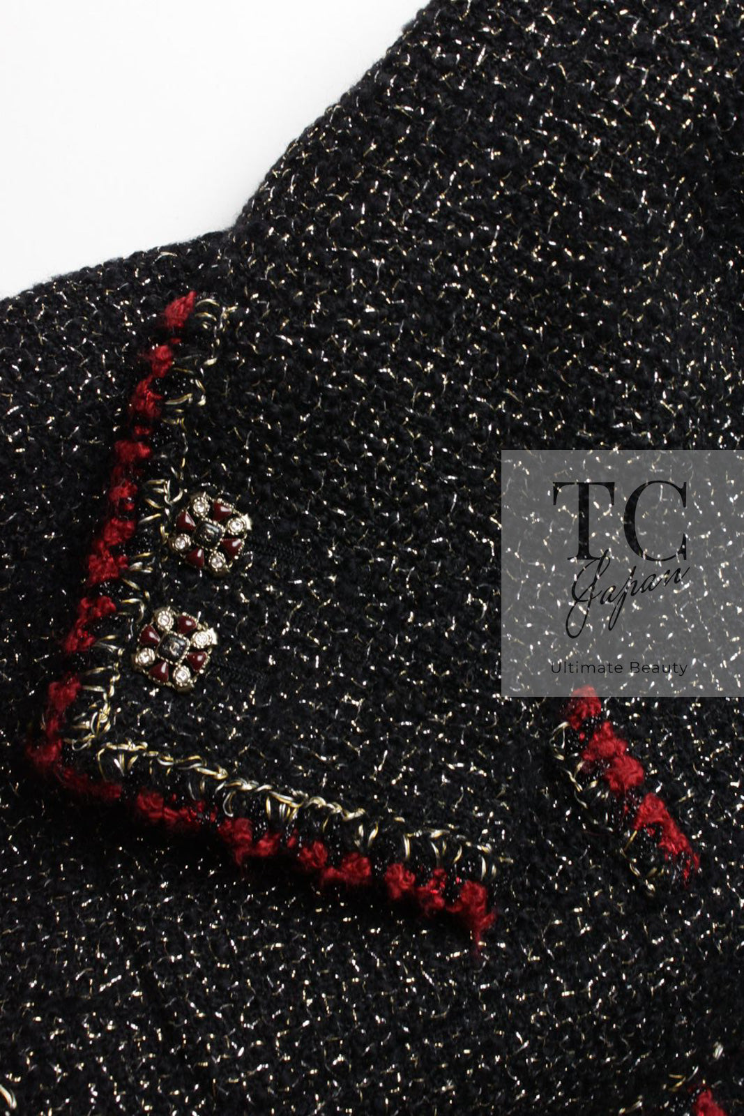 CHANEL 11A Black Red Metallic Fantasy Wool Tweed Jacket 42 シャネル ブラック レッド メタリック ファンタジー ウール ツイード ジャケット 即発