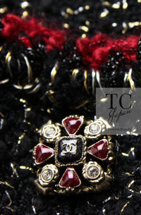CHANEL 11A Black Red Metallic Fantasy Wool Tweed Jacket 42 シャネル ブラック レッド メタリック ファンタジー ウール ツイード ジャケット 即発