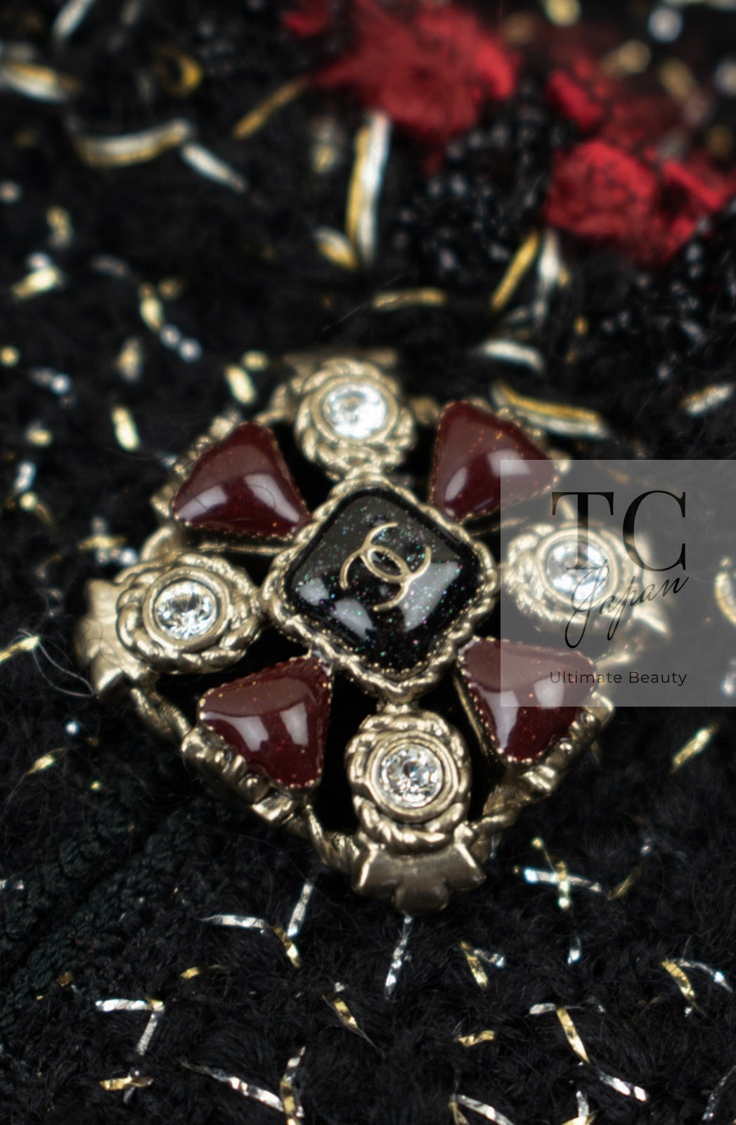 CHANEL 11A Black Red Metallic Fantasy Wool Tweed Jacket 42 シャネル ブラック レッド メタリック ファンタジー ウール ツイード ジャケット 即発