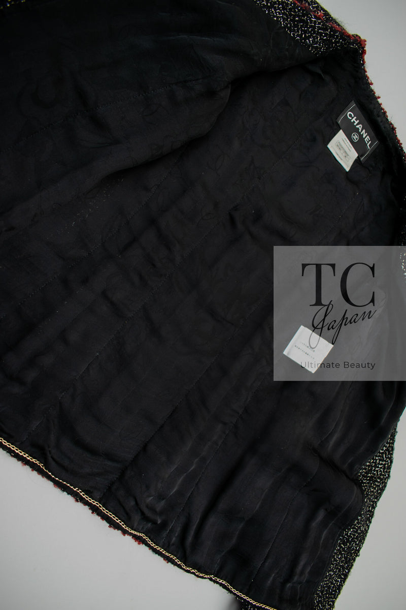 CHANEL 11A Black Red Metallic Fantasy Tweed Jacket 34 36 シャネル ブラック レッド メタリック ファンタジー ツイード ジャケット 即発